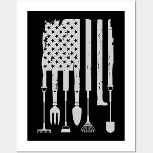 Vintage American Flag Gardener Gardening Tools 4th Of July Posters and Art